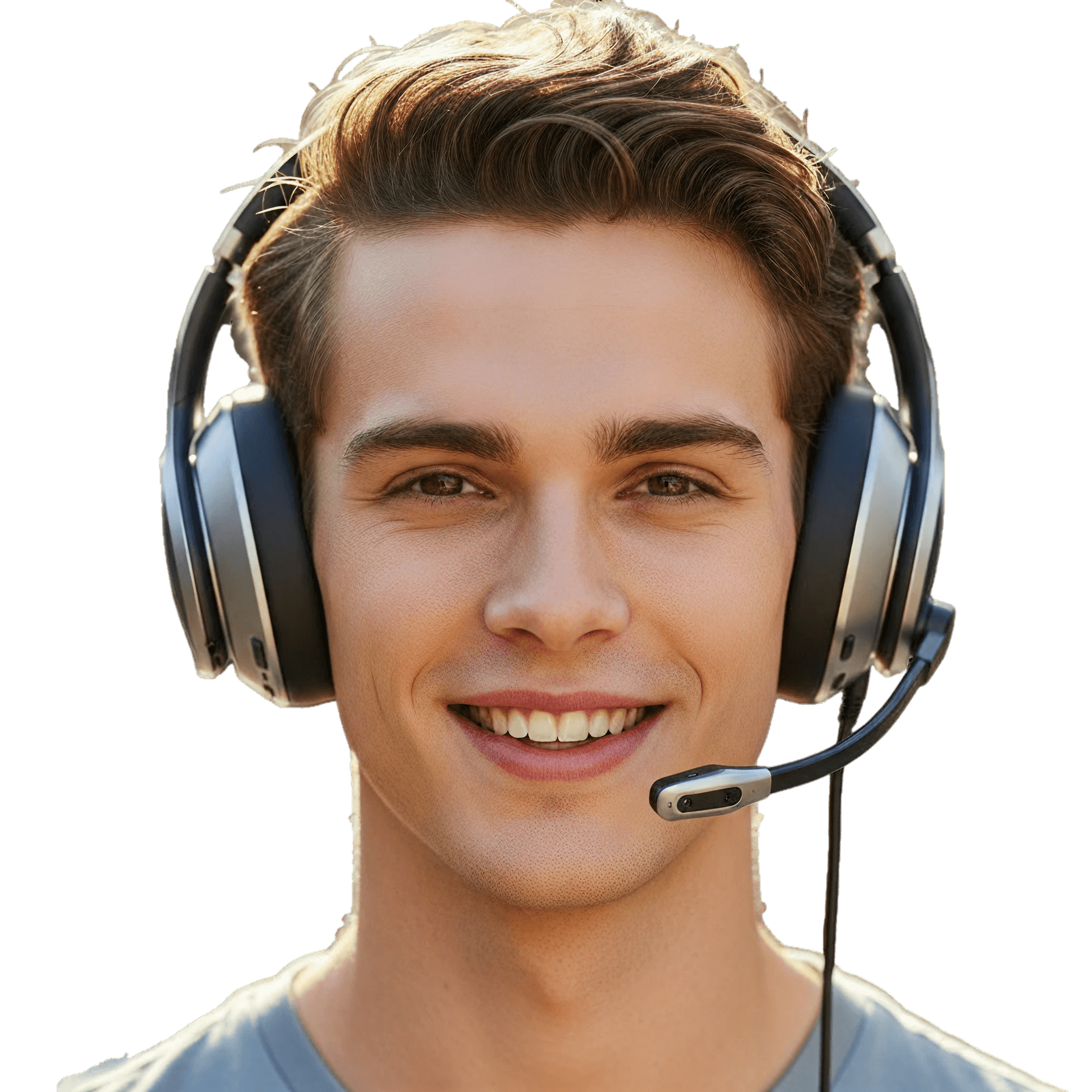 Smiling support representative wearing a headset